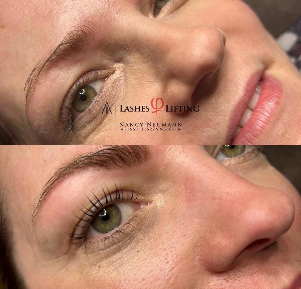 Wimpernlifting, vorher und nachher im Profil
